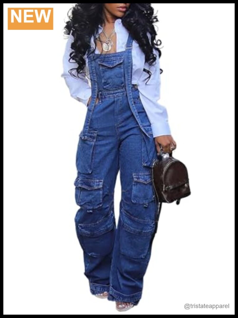 Women Baggy Cargo Denim Overalls Straight Leg Bib Jean Jumpsuit